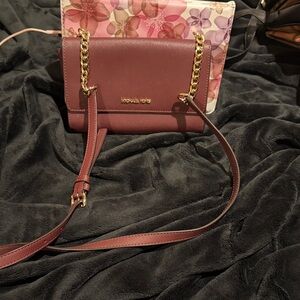 Michael Kors Wine Leather Chain Crossbody Bag